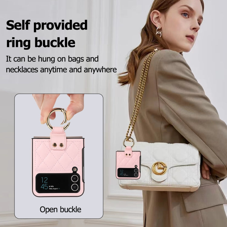 For Samsung Galaxy Z Flip4 Rhombic Microfiber Folding Phone Case with Ring