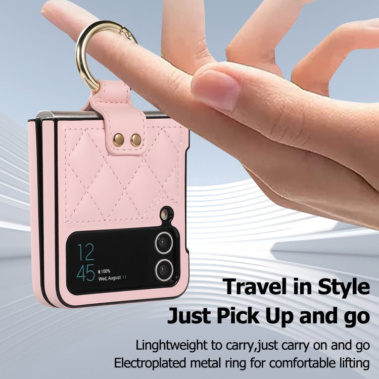 For Samsung Galaxy Z Flip4 Rhombic Microfiber Folding Phone Case with Ring