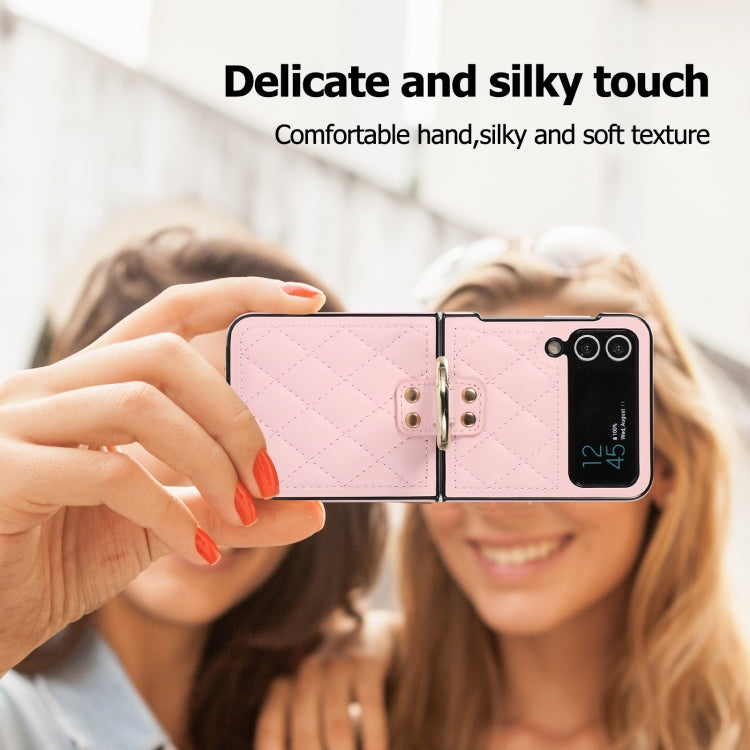 For Samsung Galaxy Z Flip4 Rhombic Microfiber Folding Phone Case with Ring