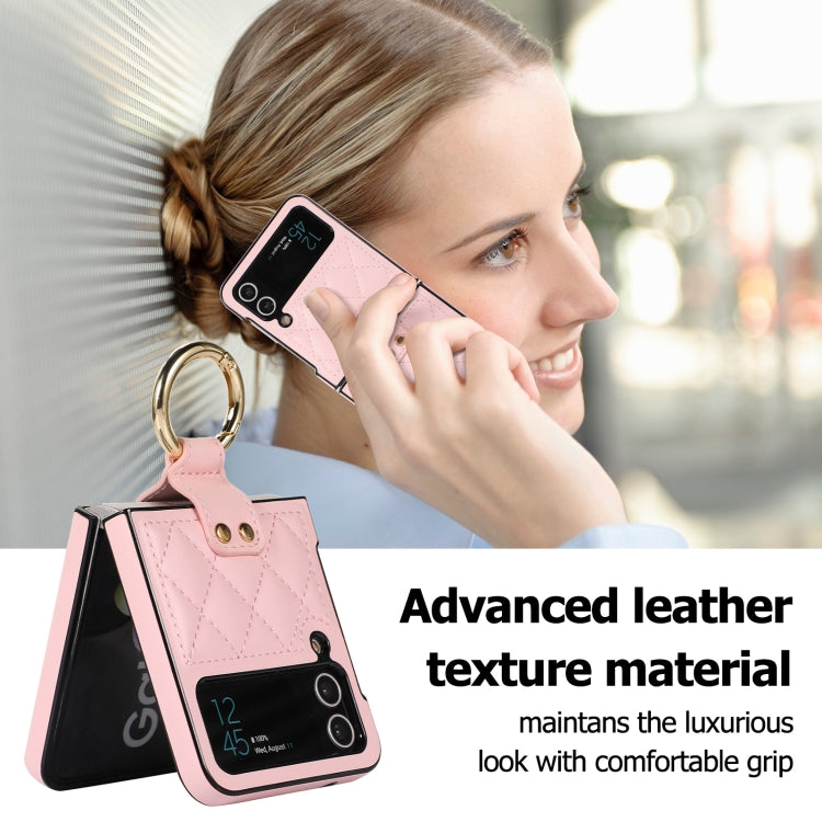 For Samsung Galaxy Z Flip4 Rhombic Microfiber Folding Phone Case with Ring