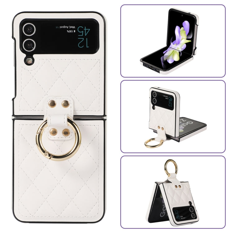 For Samsung Galaxy Z Flip4 Rhombic Microfiber Folding Phone Case with Ring