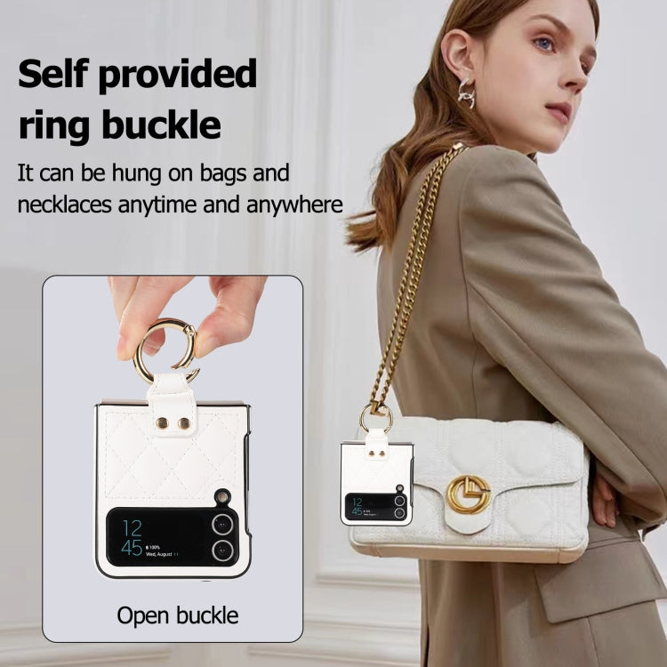 For Samsung Galaxy Z Flip4 Rhombic Microfiber Folding Phone Case with Ring