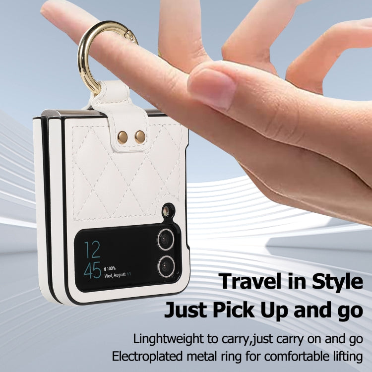 For Samsung Galaxy Z Flip4 Rhombic Microfiber Folding Phone Case with Ring