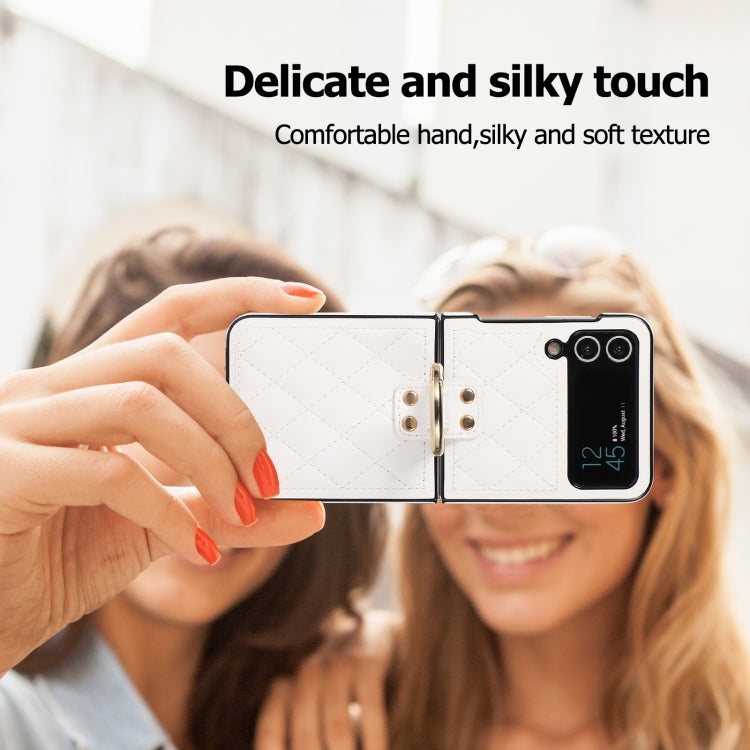 For Samsung Galaxy Z Flip4 Rhombic Microfiber Folding Phone Case with Ring