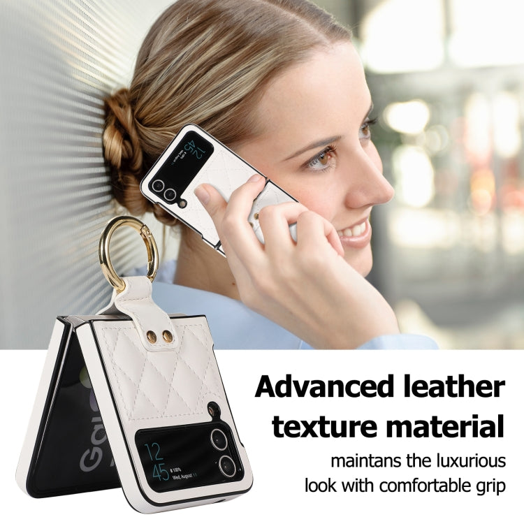 For Samsung Galaxy Z Flip4 Rhombic Microfiber Folding Phone Case with Ring