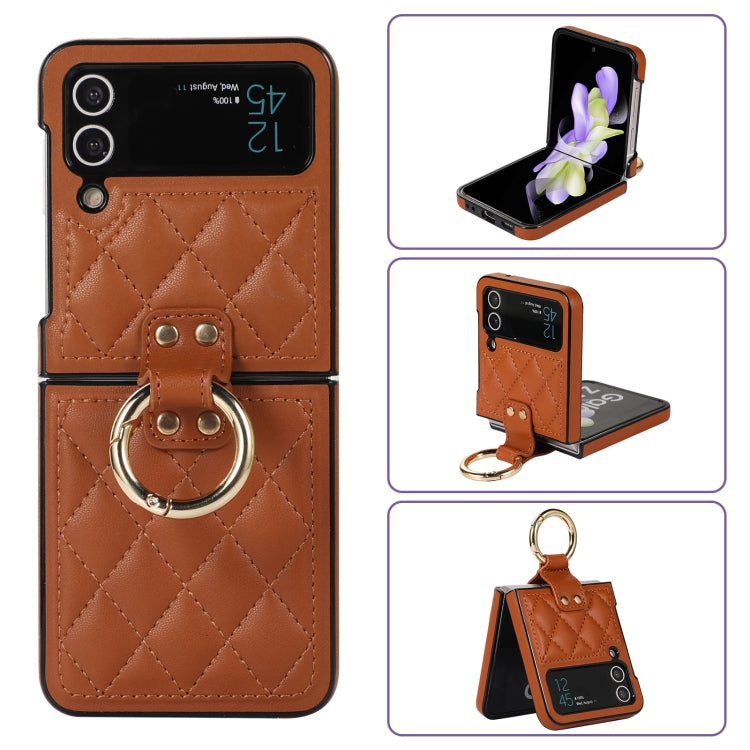 For Samsung Galaxy Z Flip4 Rhombic Microfiber Folding Phone Case with Ring