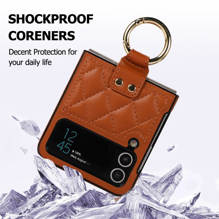 For Samsung Galaxy Z Flip4 Rhombic Microfiber Folding Phone Case with Ring