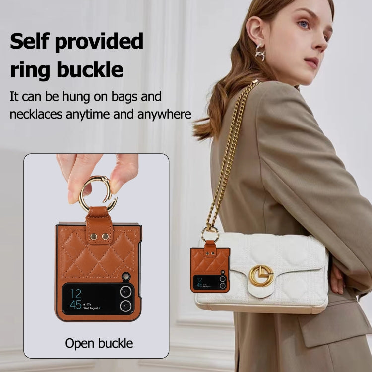 For Samsung Galaxy Z Flip4 Rhombic Microfiber Folding Phone Case with Ring