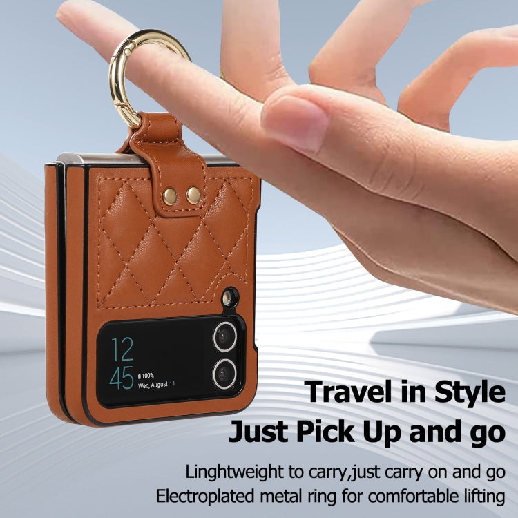 For Samsung Galaxy Z Flip4 Rhombic Microfiber Folding Phone Case with Ring