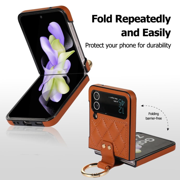For Samsung Galaxy Z Flip4 Rhombic Microfiber Folding Phone Case with Ring