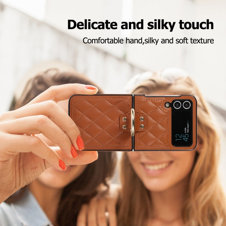 For Samsung Galaxy Z Flip4 Rhombic Microfiber Folding Phone Case with Ring
