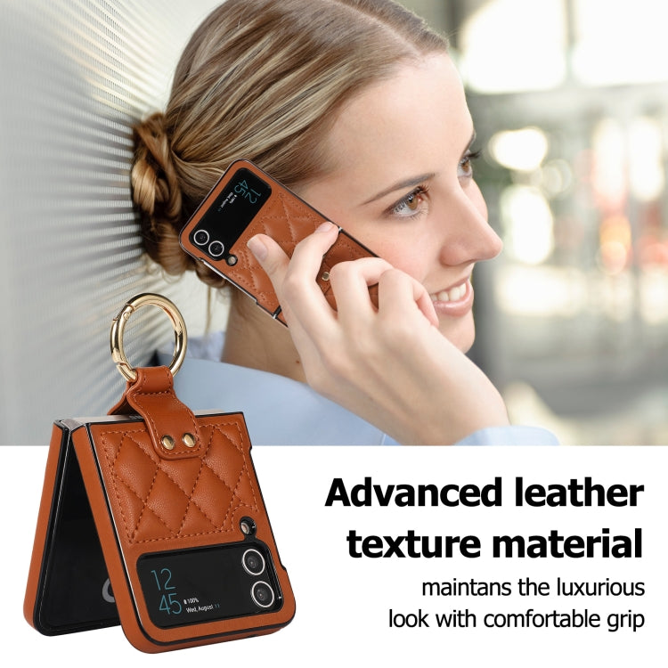 For Samsung Galaxy Z Flip4 Rhombic Microfiber Folding Phone Case with Ring