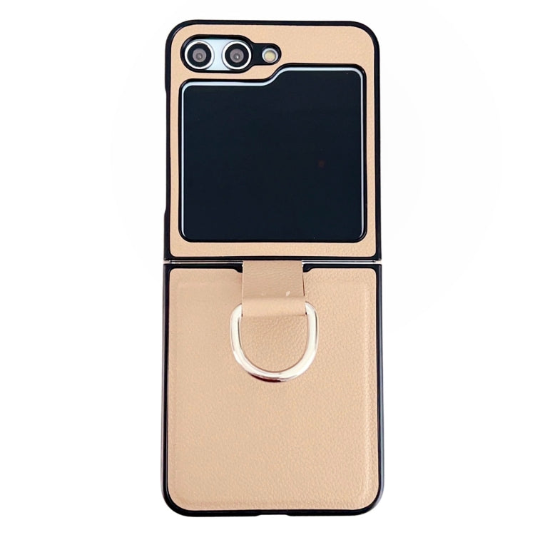 For Samsung Galaxy Z Flip5 Solid Color Litchi Leather Texture Protective Phone Case with Ring