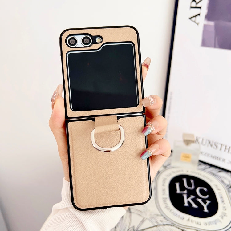 For Samsung Galaxy Z Flip5 Solid Color Litchi Leather Texture Protective Phone Case with Ring