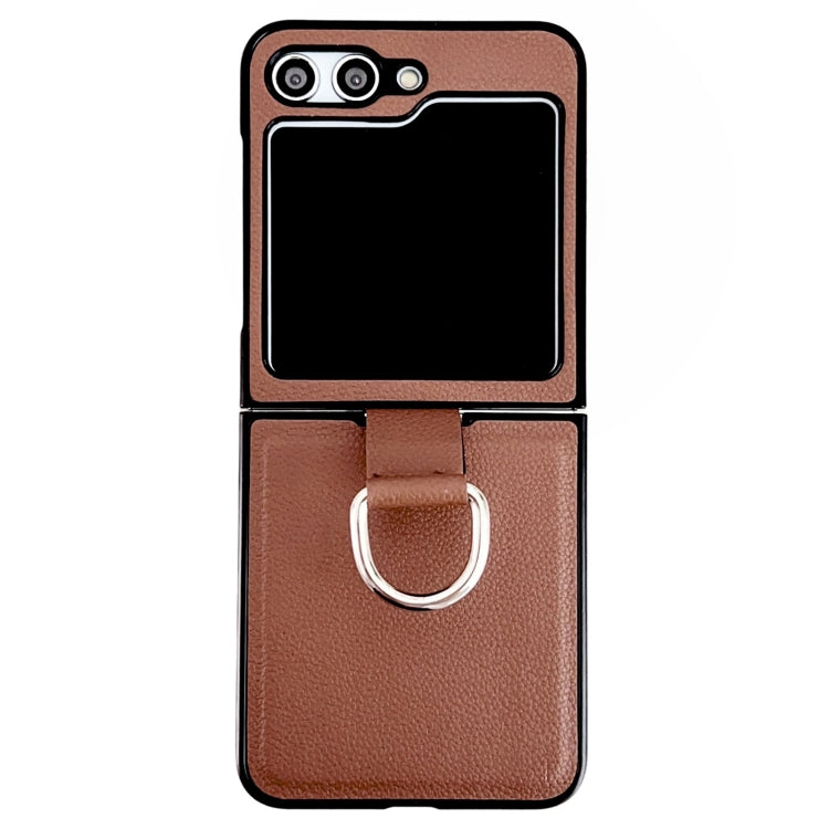 For Samsung Galaxy Z Flip5 Solid Color Litchi Leather Texture Protective Phone Case with Ring