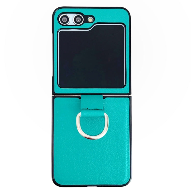 For Samsung Galaxy Z Flip5 Solid Color Litchi Leather Texture Protective Phone Case with Ring
