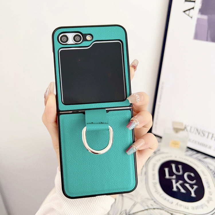 For Samsung Galaxy Z Flip5 Solid Color Litchi Leather Texture Protective Phone Case with Ring