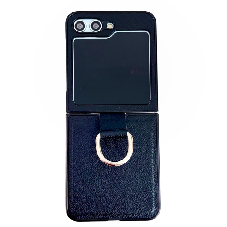 For Samsung Galaxy Z Flip5 Solid Color Litchi Leather Texture Protective Phone Case with Ring