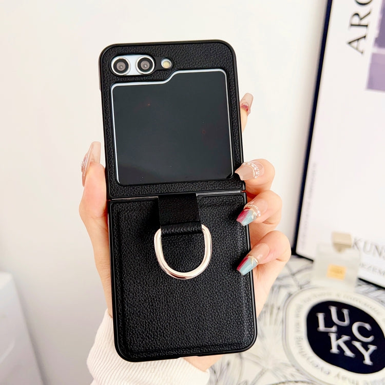 For Samsung Galaxy Z Flip5 Solid Color Litchi Leather Texture Protective Phone Case with Ring