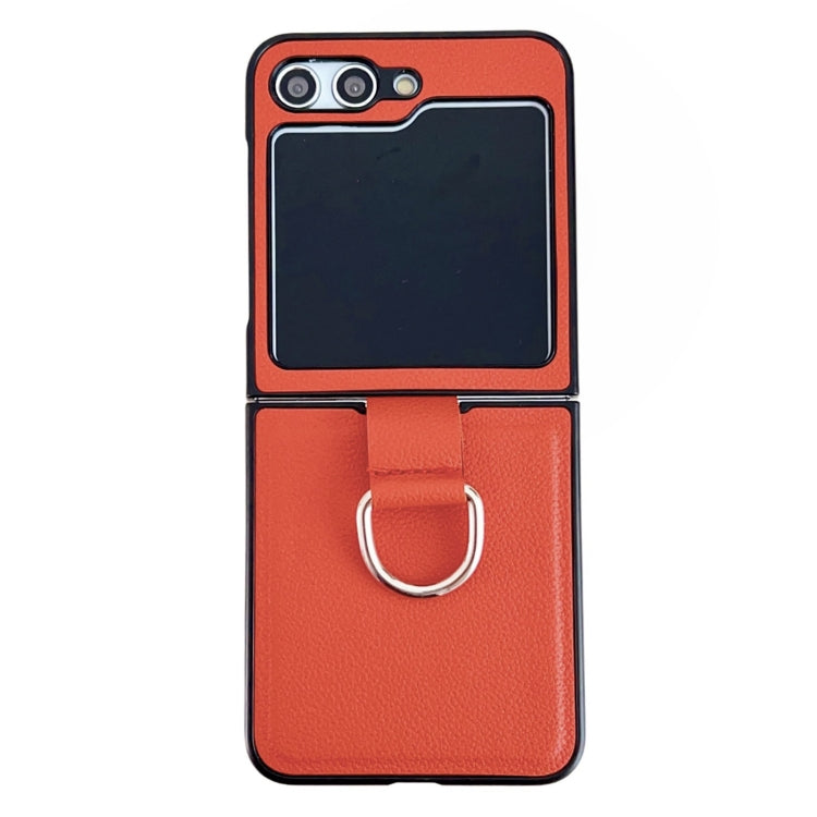 For Samsung Galaxy Z Flip5 Solid Color Litchi Leather Texture Protective Phone Case with Ring
