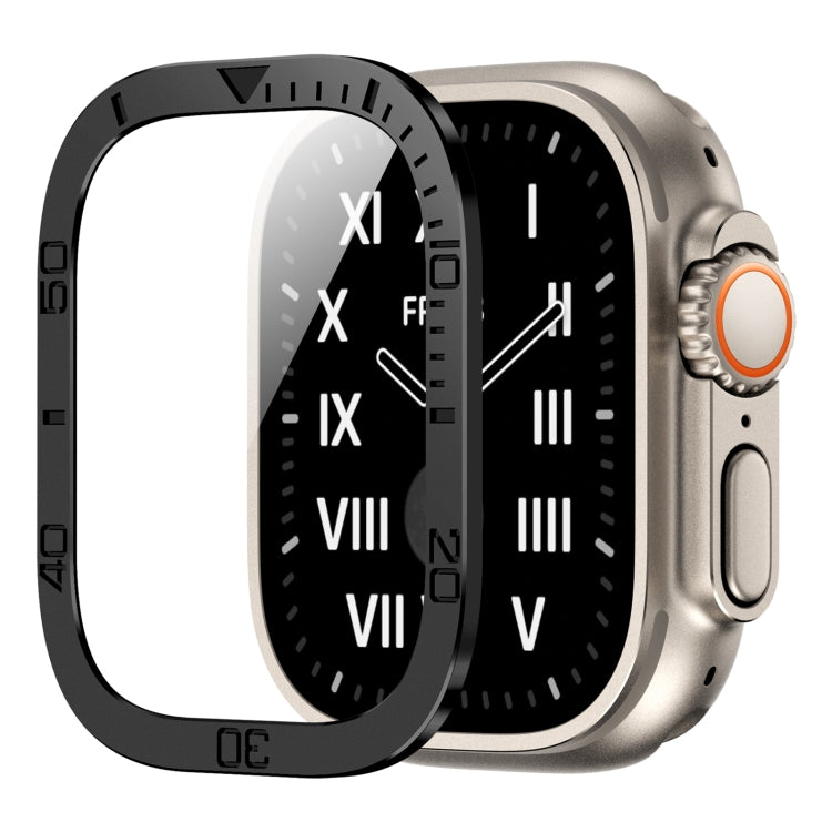 For Apple Watch Ultra 49mm Number Ring Metal Frame Integrated Tempered Film
