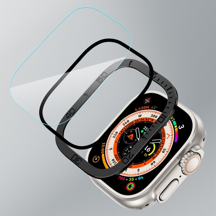 For Apple Watch Ultra 49mm Number Ring Metal Frame Integrated Tempered Film