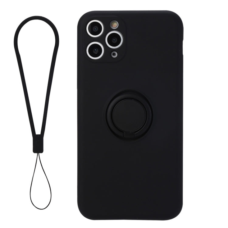 For iPhone 11 Solid Color Liquid Silicone Shockproof Full Coverage Protective Case with Ring Holder & Lanyard
