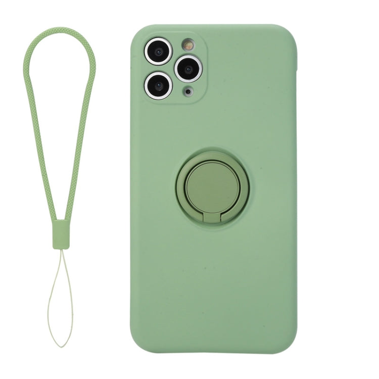 For iPhone 11 Solid Color Liquid Silicone Shockproof Full Coverage Protective Case with Ring Holder & Lanyard