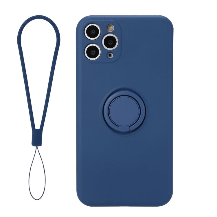 For iPhone 11 Solid Color Liquid Silicone Shockproof Full Coverage Protective Case with Ring Holder & Lanyard