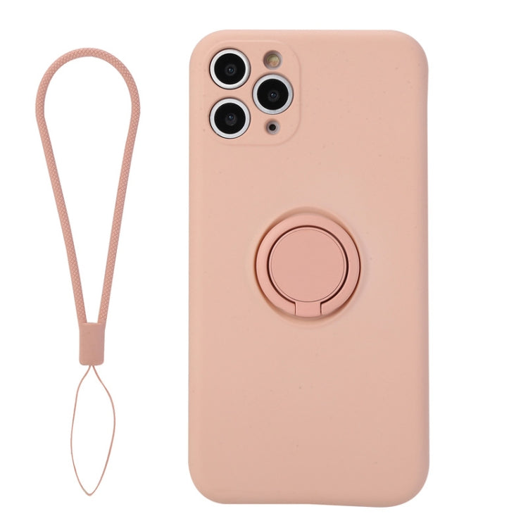 For iPhone 11 Pro Solid Color Liquid Silicone Shockproof Full Coverage Protective Case with Ring Holder & Lanyard