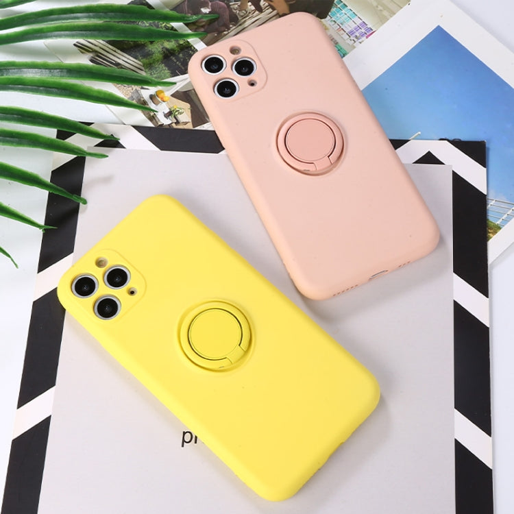 For iPhone 11 Pro Solid Color Liquid Silicone Shockproof Full Coverage Protective Case with Ring Holder & Lanyard
