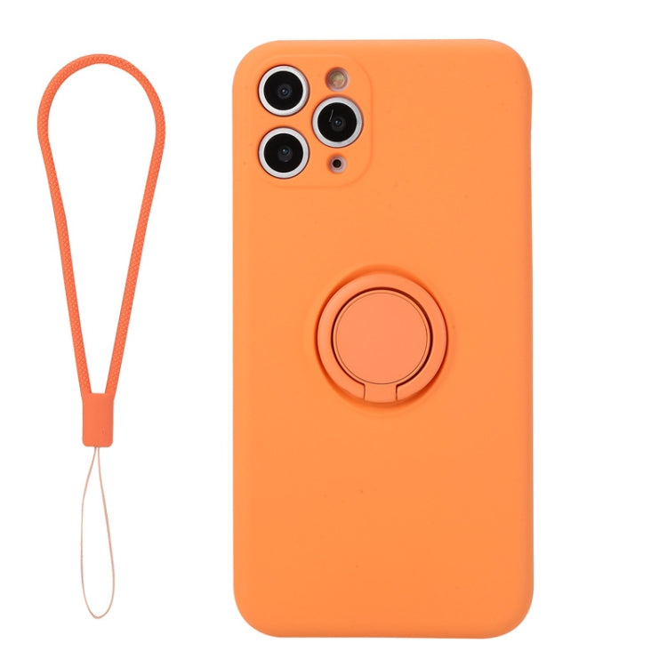 For iPhone 11 Pro Solid Color Liquid Silicone Shockproof Full Coverage Protective Case with Ring Holder & Lanyard