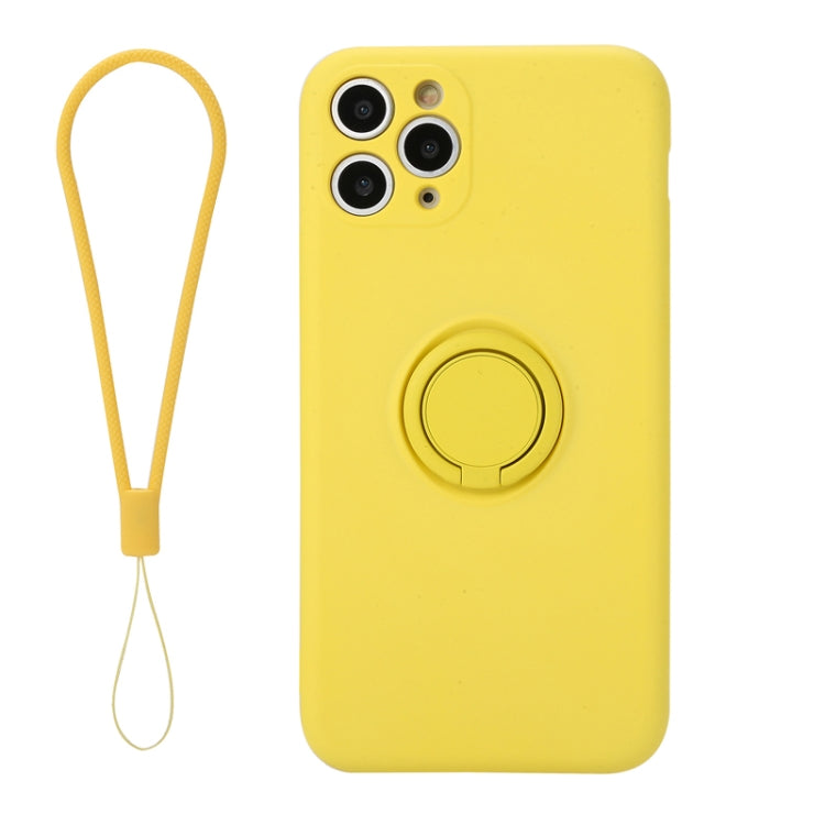 For iPhone 11 Pro Solid Color Liquid Silicone Shockproof Full Coverage Protective Case with Ring Holder & Lanyard