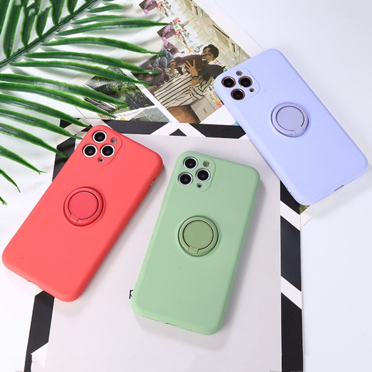 For iPhone 11 Pro Solid Color Liquid Silicone Shockproof Full Coverage Protective Case with Ring Holder & Lanyard