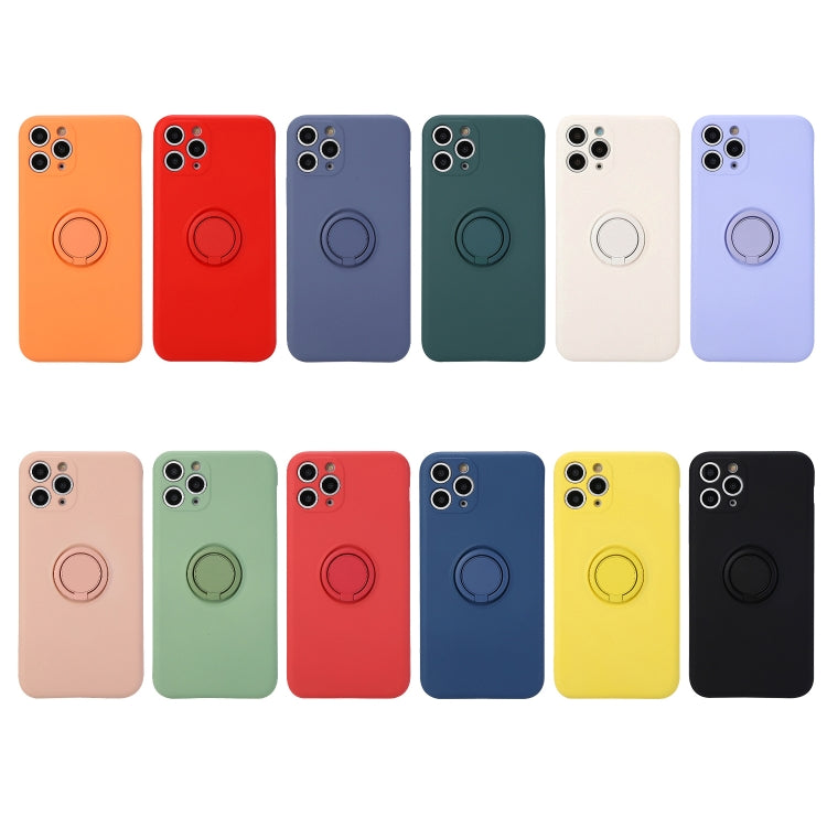 For iPhone 11 Pro Solid Color Liquid Silicone Shockproof Full Coverage Protective Case with Ring Holder & Lanyard