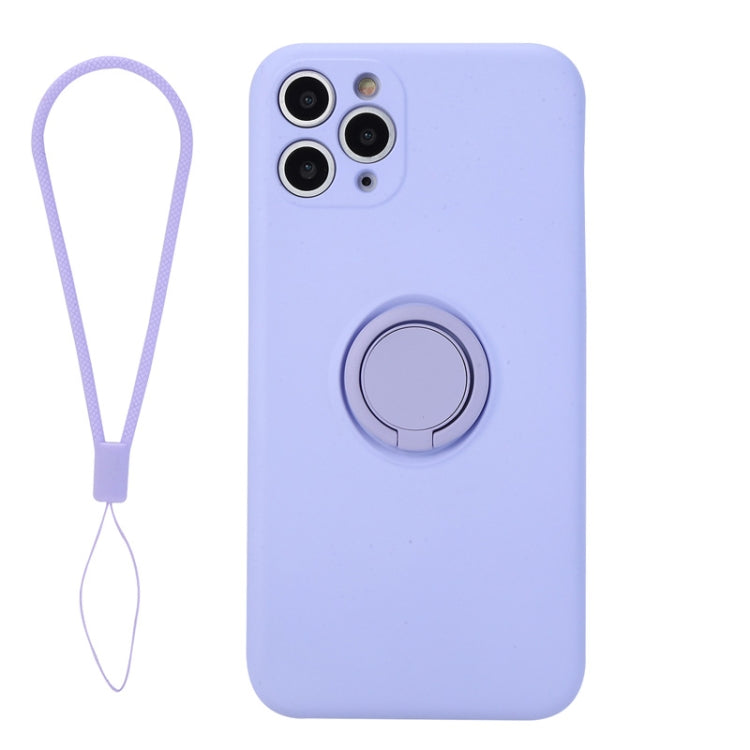 For iPhone 11 Pro Max Solid Color Liquid Silicone Shockproof Full Coverage Protective Case with Ring Holder & Lanyard