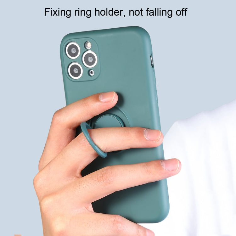 For iPhone 11 Pro Max Solid Color Liquid Silicone Shockproof Full Coverage Protective Case with Ring Holder & Lanyard