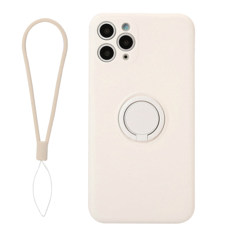 For iPhone 11 Pro Max Solid Color Liquid Silicone Shockproof Full Coverage Protective Case with Ring Holder & Lanyard