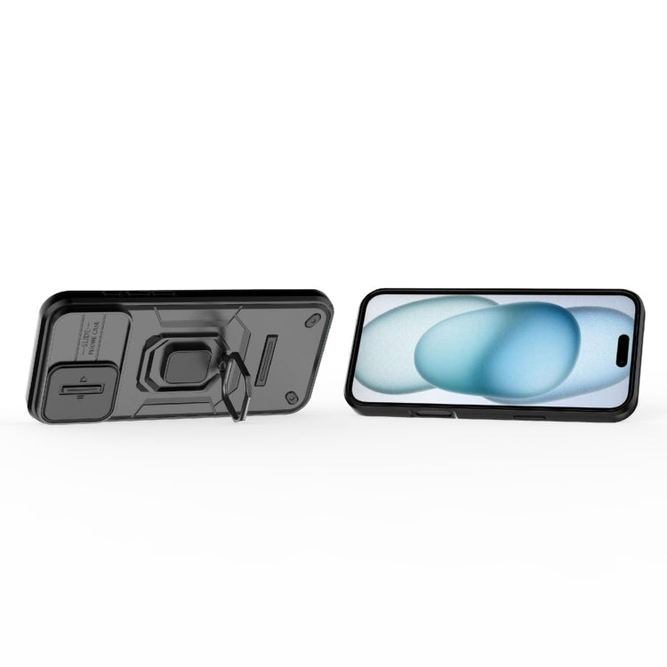 For iPhone 16 Plus Sliding Camshield TPU + PC Shockproof Phone Case with Holder