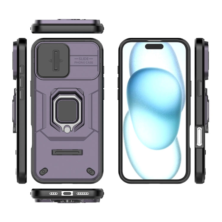 For iPhone 16 Plus Sliding Camshield TPU + PC Shockproof Phone Case with Holder
