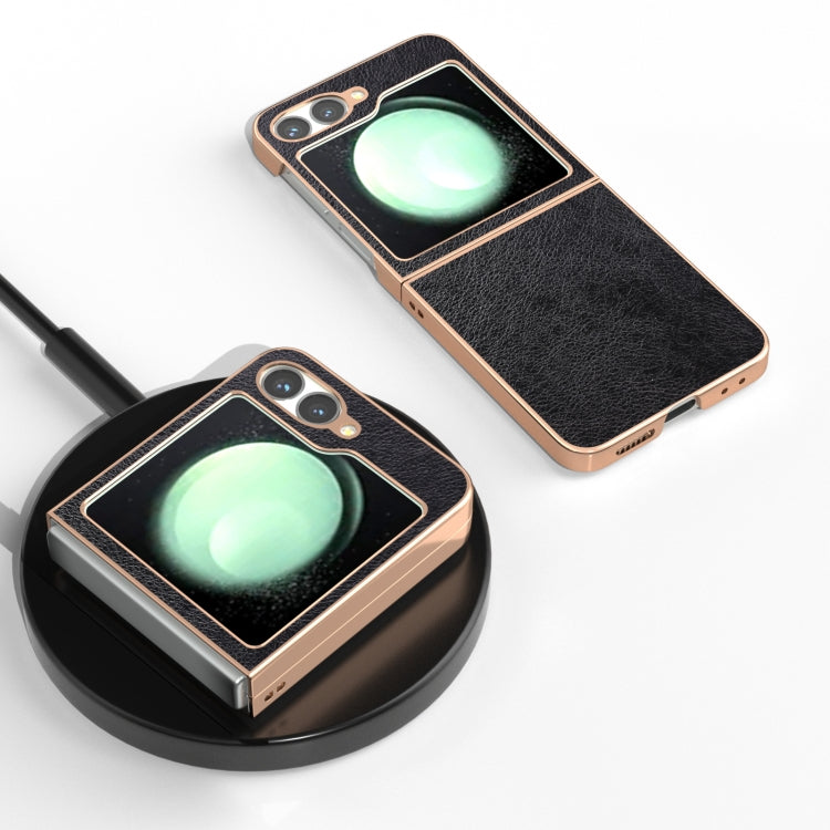 For Samsung Galaxy Z Flip6 / Flip7 FE Nano Electroplating Dual Color Lichi Texture PU Phone Case