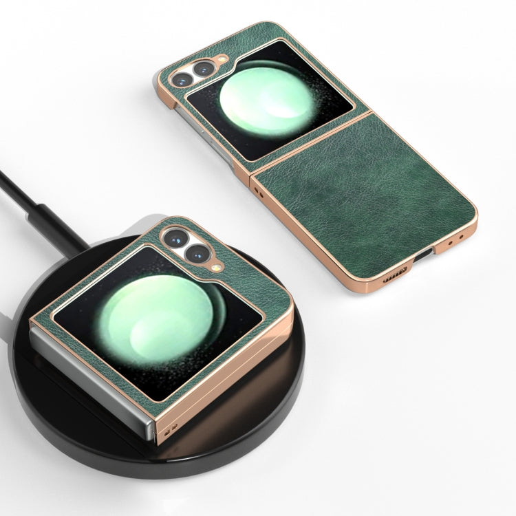 For Samsung Galaxy Z Flip6 / Flip7 FE Nano Electroplating Dual Color Lichi Texture PU Phone Case