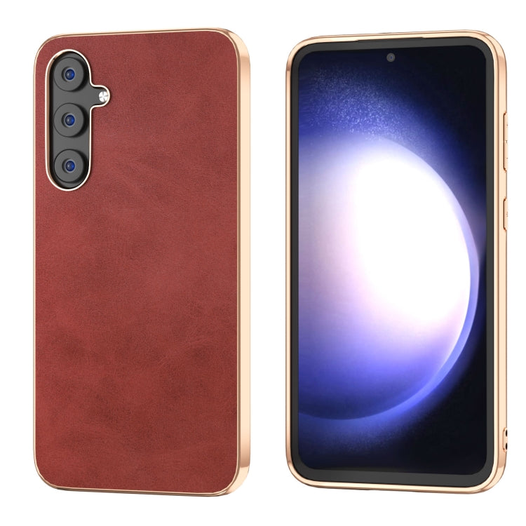 For Samsung Galaxy S23 FE 5G Nano Electroplating Dual Color Cowhide Texture Protective Phone Case