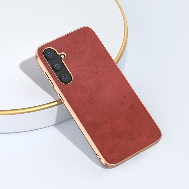 For Samsung Galaxy S23 FE 5G Nano Electroplating Dual Color Cowhide Texture Protective Phone Case