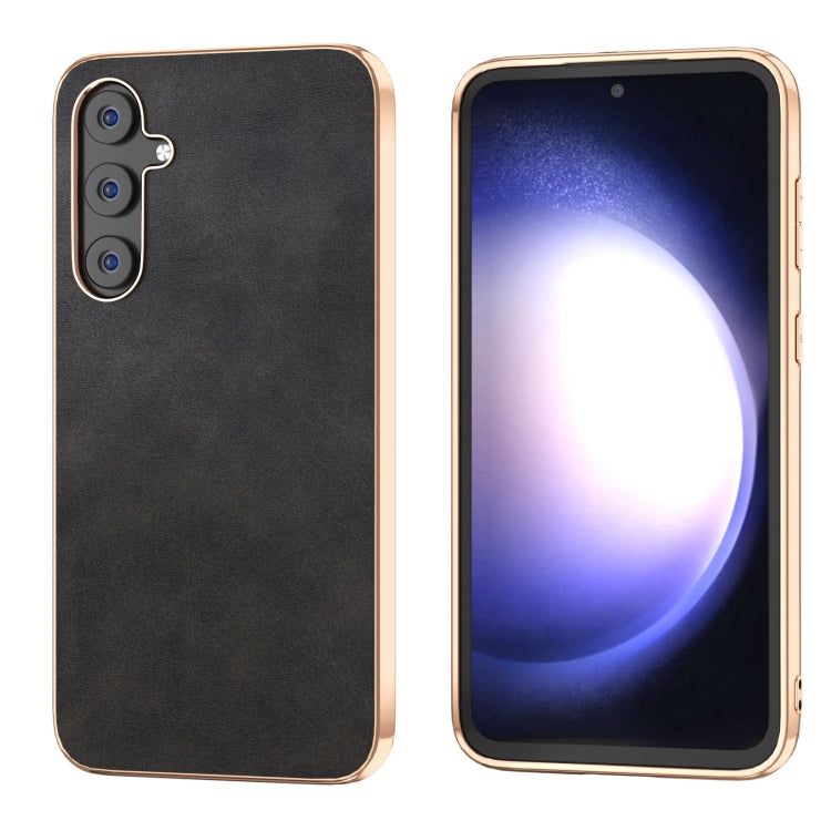 For Samsung Galaxy S23 FE 5G Nano Electroplating Dual Color Cowhide Texture Protective Phone Case
