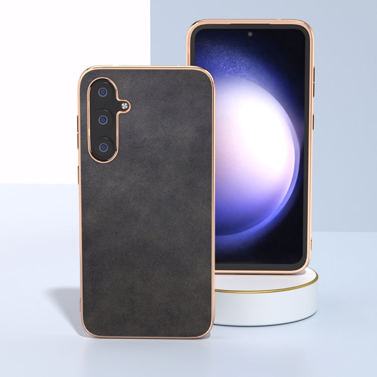 For Samsung Galaxy S23 FE 5G Nano Electroplating Dual Color Cowhide Texture Protective Phone Case