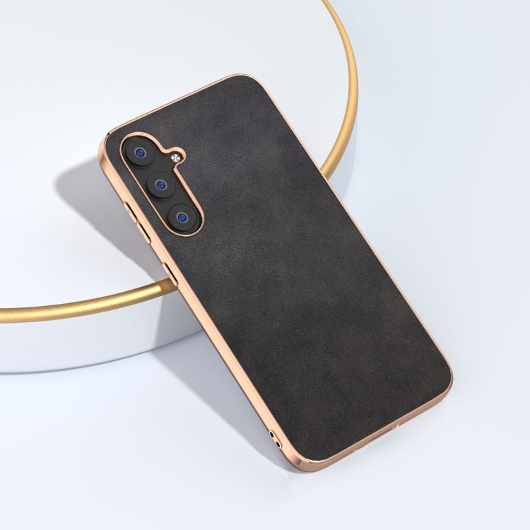 For Samsung Galaxy S23 FE 5G Nano Electroplating Dual Color Cowhide Texture Protective Phone Case