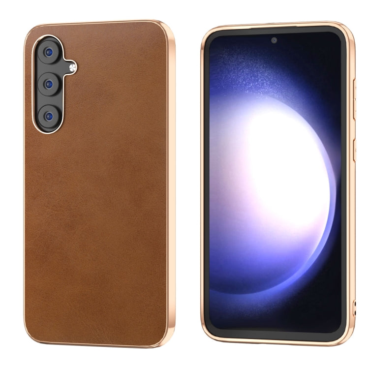 For Samsung Galaxy S23 FE 5G Nano Electroplating Dual Color Cowhide Texture Protective Phone Case