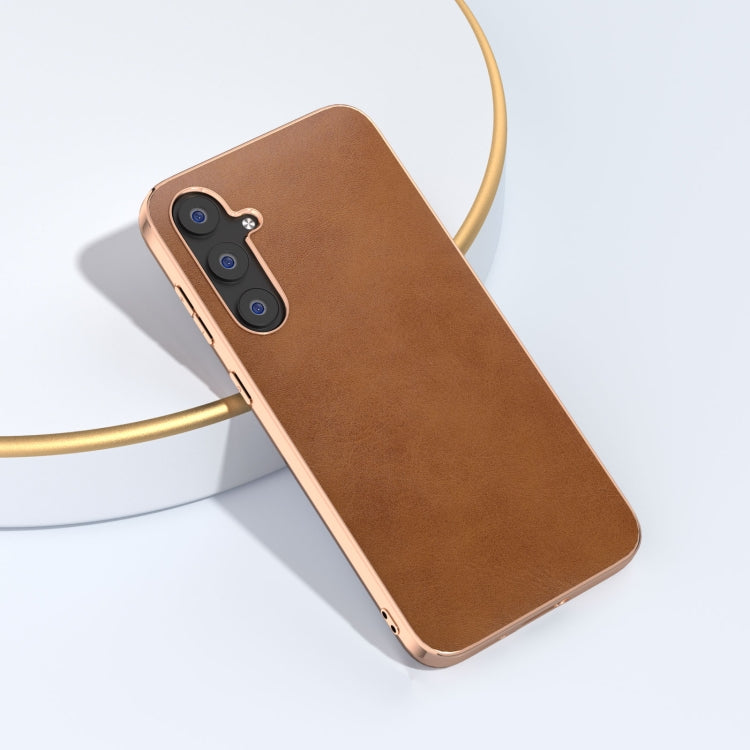 For Samsung Galaxy S23 FE 5G Nano Electroplating Dual Color Cowhide Texture Protective Phone Case