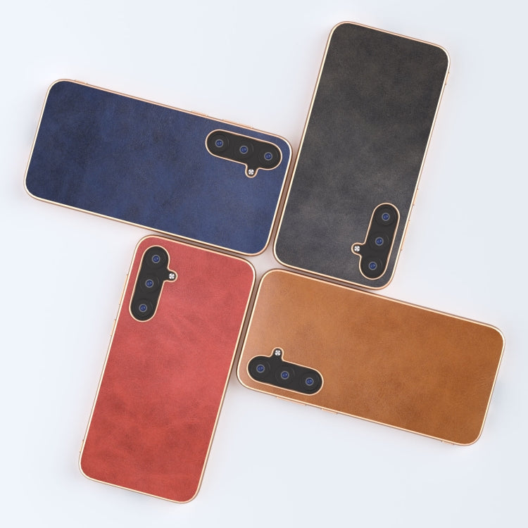 For Samsung Galaxy S23 FE 5G Nano Electroplating Dual Color Cowhide Texture Protective Phone Case